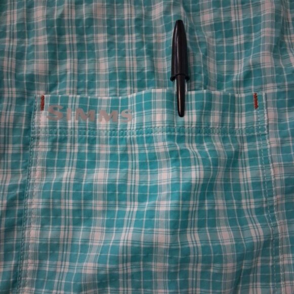 Simms Fishing Mens Green Plaid Button Down Long Sleeve Polyester Nylon Shirt L - Picture 6 of 10